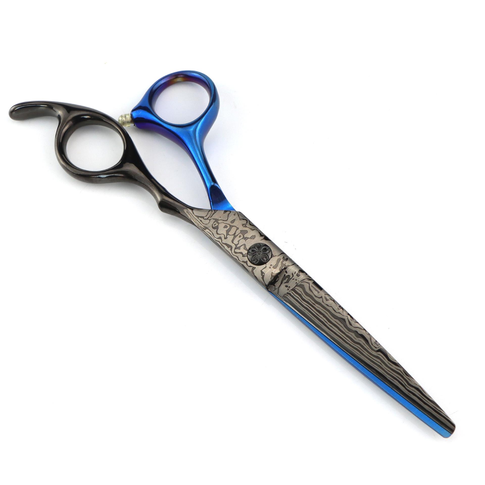 6.0-Inch Black Blue Damascus Barber Scissors & Thinning Shears for Hairdressing