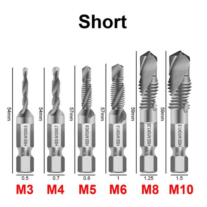 

6Pcs HSS Screw Thread Metric Tap Drill Bits Titanium Plated Hex Shank M3 M4 M5 M6 M8 M10 for Hand Tools Screw Machine