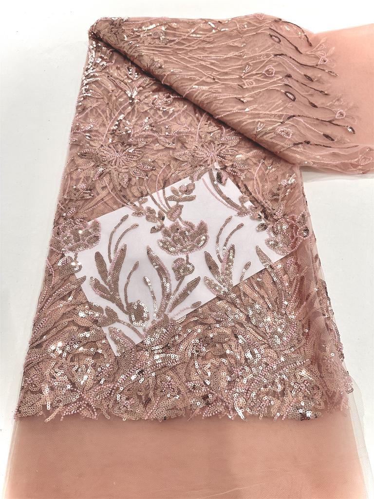 Red African Lace Fabric 2025 Sequins Beaded Embroidery Groom Nigerian Bridal High Quality French Tulle Lace Fabric For Sewing