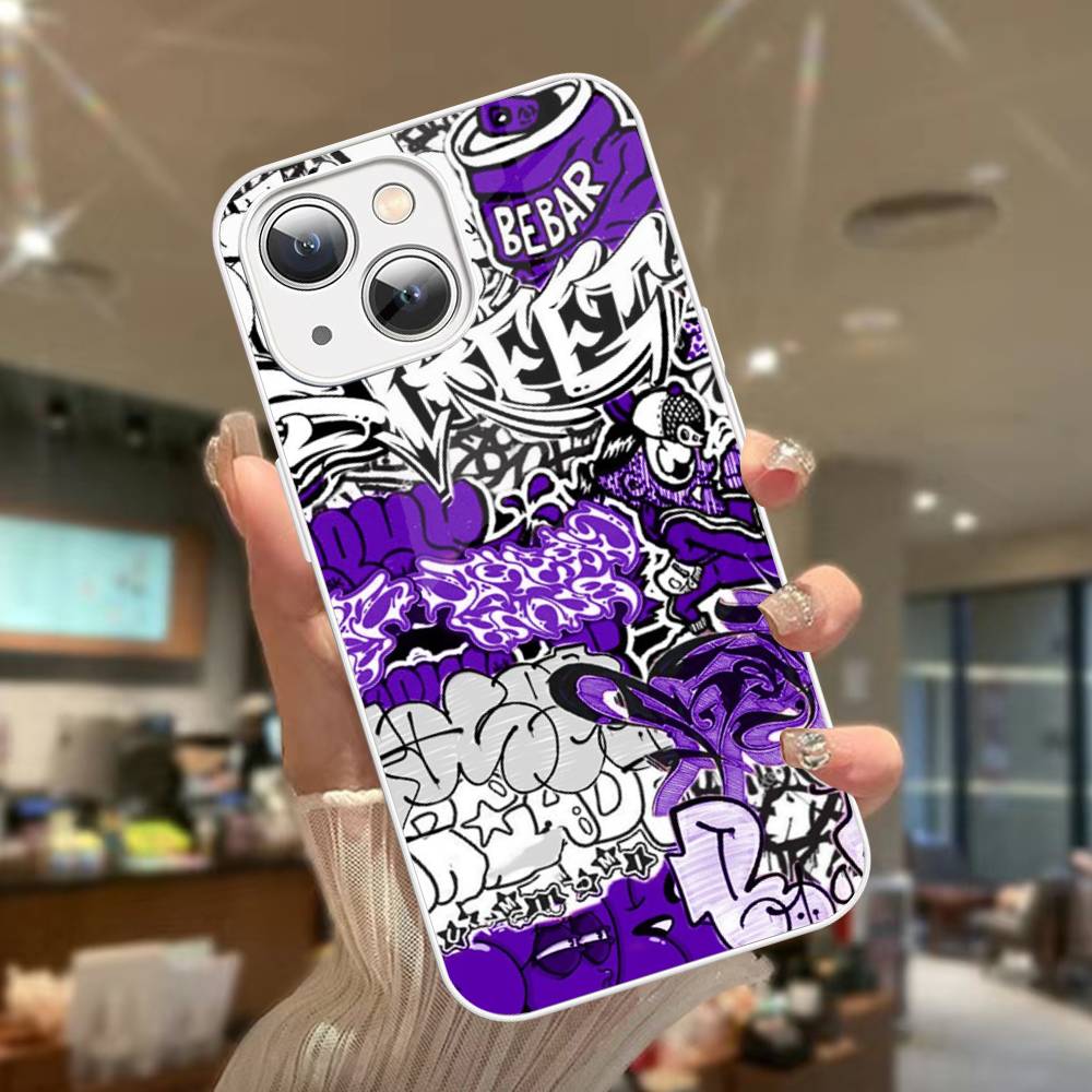 Cool Black Graffiti For iPhone 14 13 12 Mini 11 Pro XS Max X XR 14 Plus Tempered Glass Cover