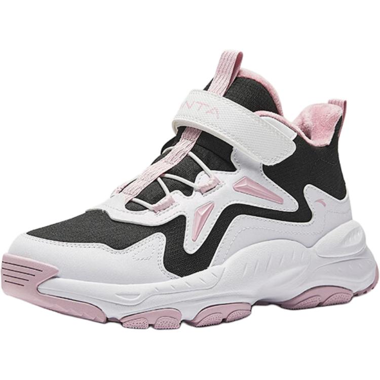 Anta Kids Synthetic Leather Fashion Versatile Non-Slip Wear-Resistant Breathable Mid-Top Casual Shoes Kids Casual Shoes Black White A22446932-7