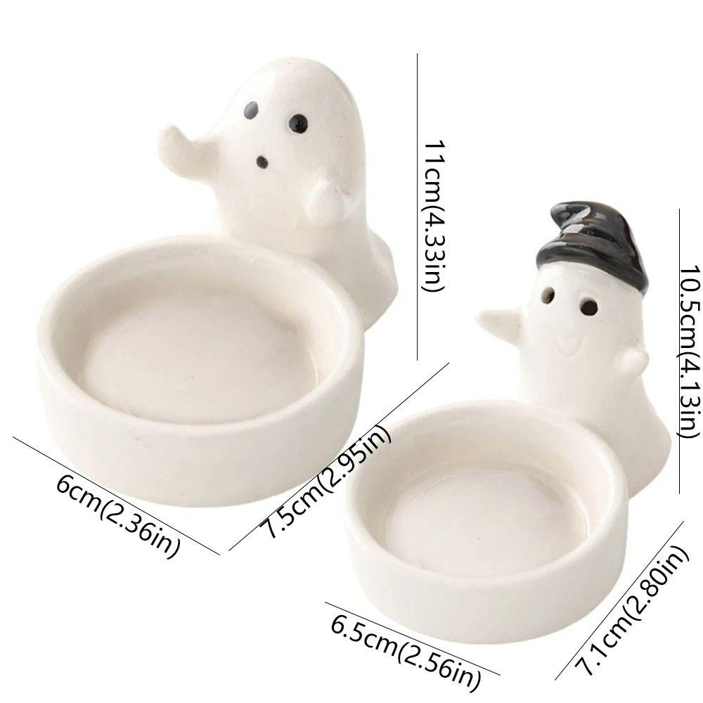 Sturdy Ceramic Ghost Candlestick Cartoon Ghost Cute Candle Holder Non-slip Halloween Candlestick Halloween Decoration