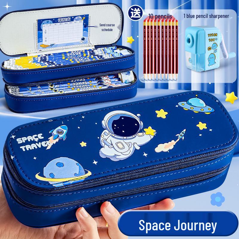 Large Capacity Double Layer Pencil Case - Cute, Stylish Canvas Stationery Box for School Students