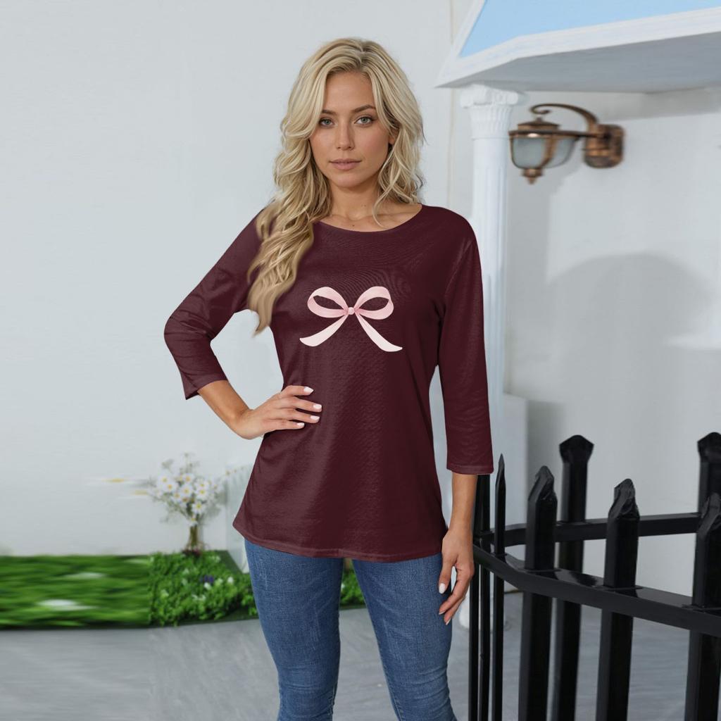 Women's O-neck 3/4 Sleeve Print Top