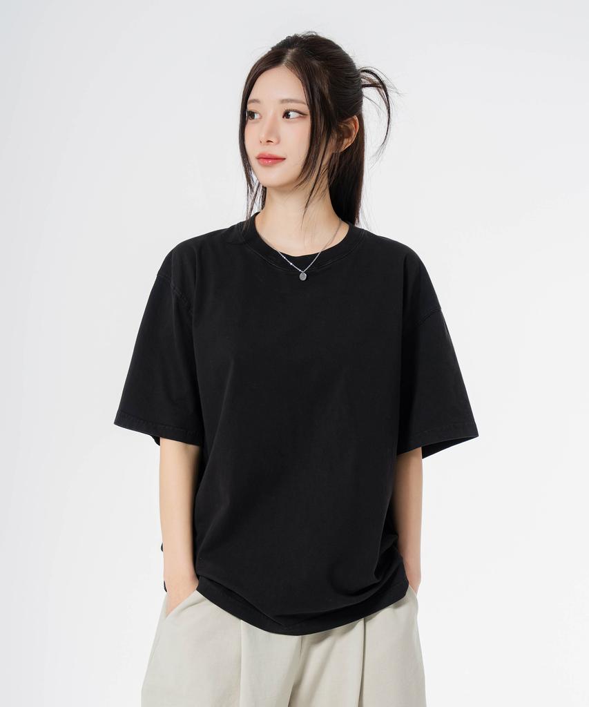 MOZMOZ Back Slit Oversized Pigment Short Sleeve T-Shirt Black