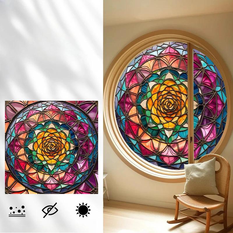 Vintage Self-adhesive European Stained Glass Film Window Anti-peeping Window Sticker Stained Glass Window Film Frosted / Etched