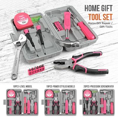 Manual Tool S18/19/20PCs Pink DIY Tool Kit with Electric Pen & CR-V Steel - Home Maintenance Hand Tools Set for Women & Car Care