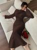2025 Chic European & American Minimalist Slimming Dress with Bell Sleeves and Half High Collar