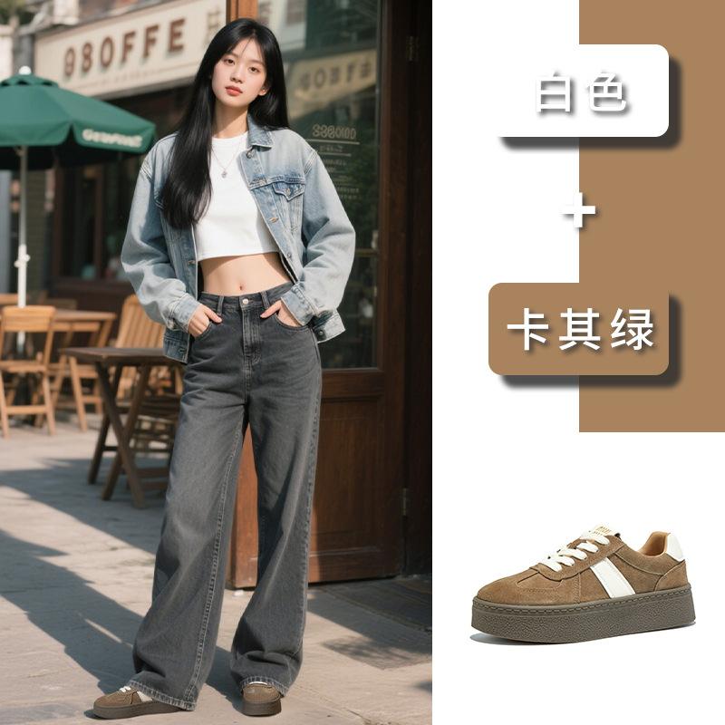 New leather German training shoes 2025 autumn platform heightening sports shoes women's casual versatile white shoes outdoor women's shoes