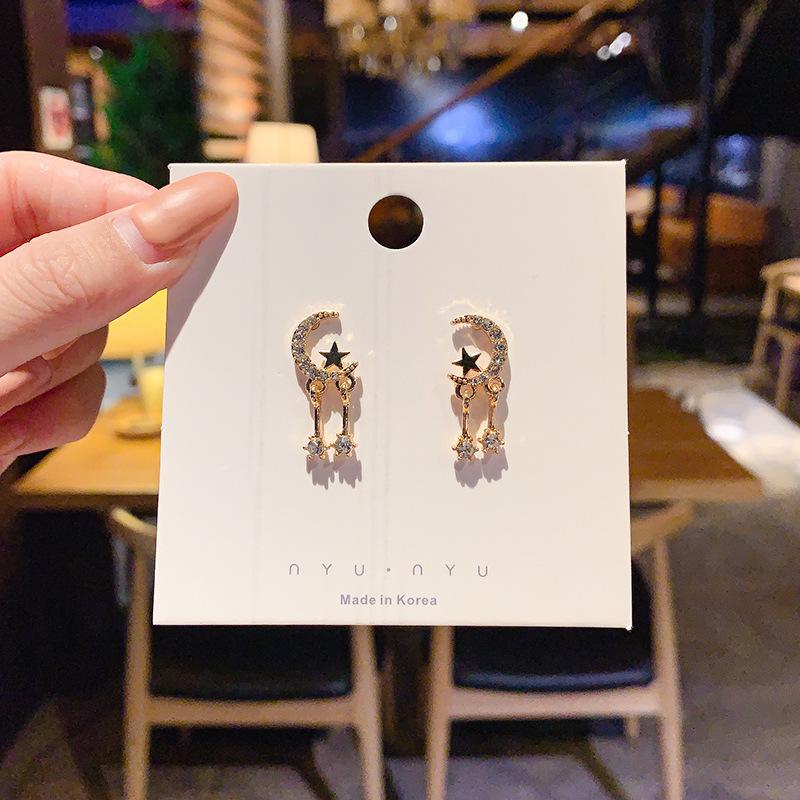 

Crystal Moon Star Tassel Dangle Earring for Women Simple Sweet Gold Color Zircon Wholesale Girl Friend Kids Gift