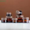 Amber Glass Cosmetic Jars with Wood Grain Lids – Refillable Containers for Cream, Lotion & Skincare