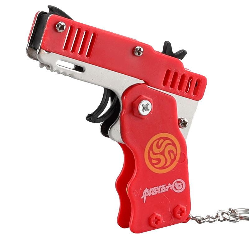 Foldable Alloy Toy Rubber Band Gun Keychain for Kids