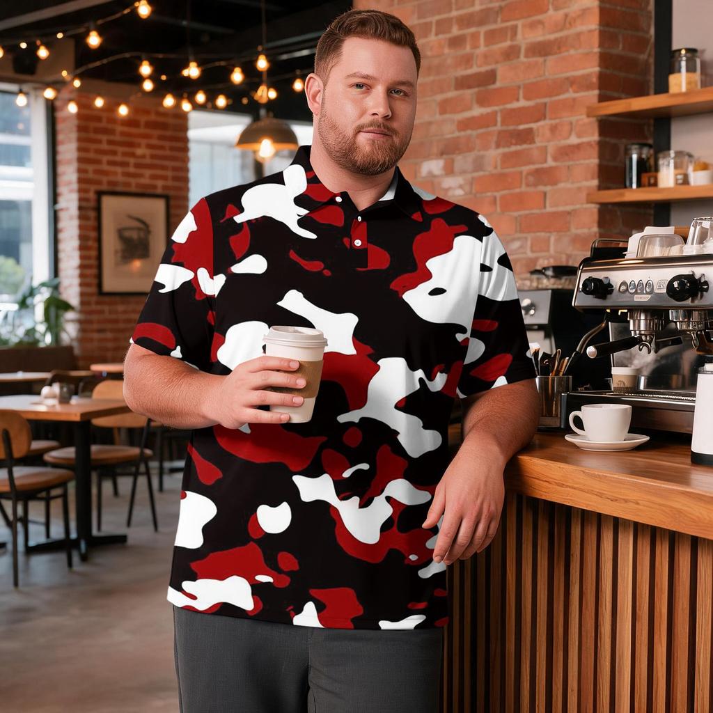 Heren Grote Maat Camouflage Print Golfshirt Ademend Korte Mouw Poloshirt Geschikt voor Casual Werkkleding Tops