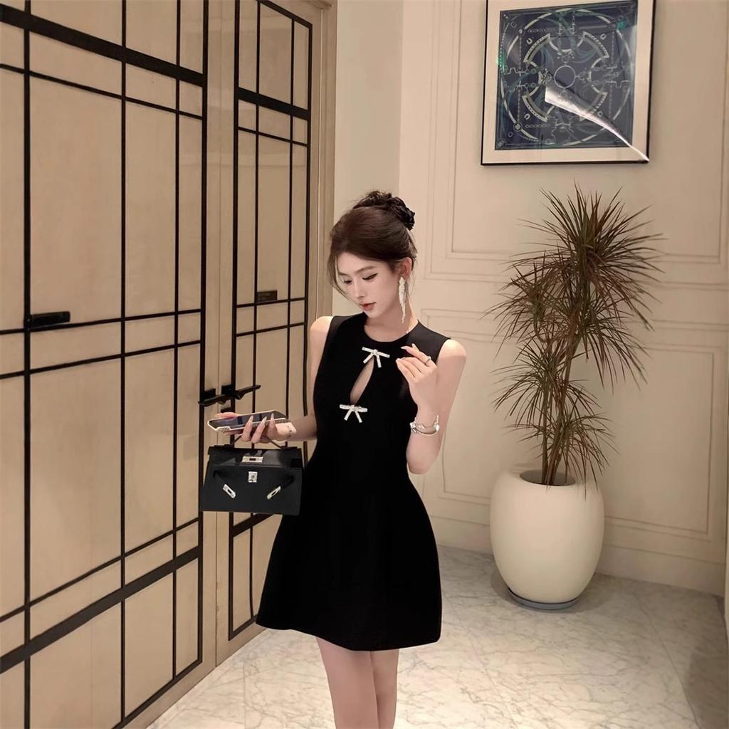 Bow Hollow Sleeveless Dress Children Waist Thin Temperament Design Sense Niche Sexy Short Skirt Summer