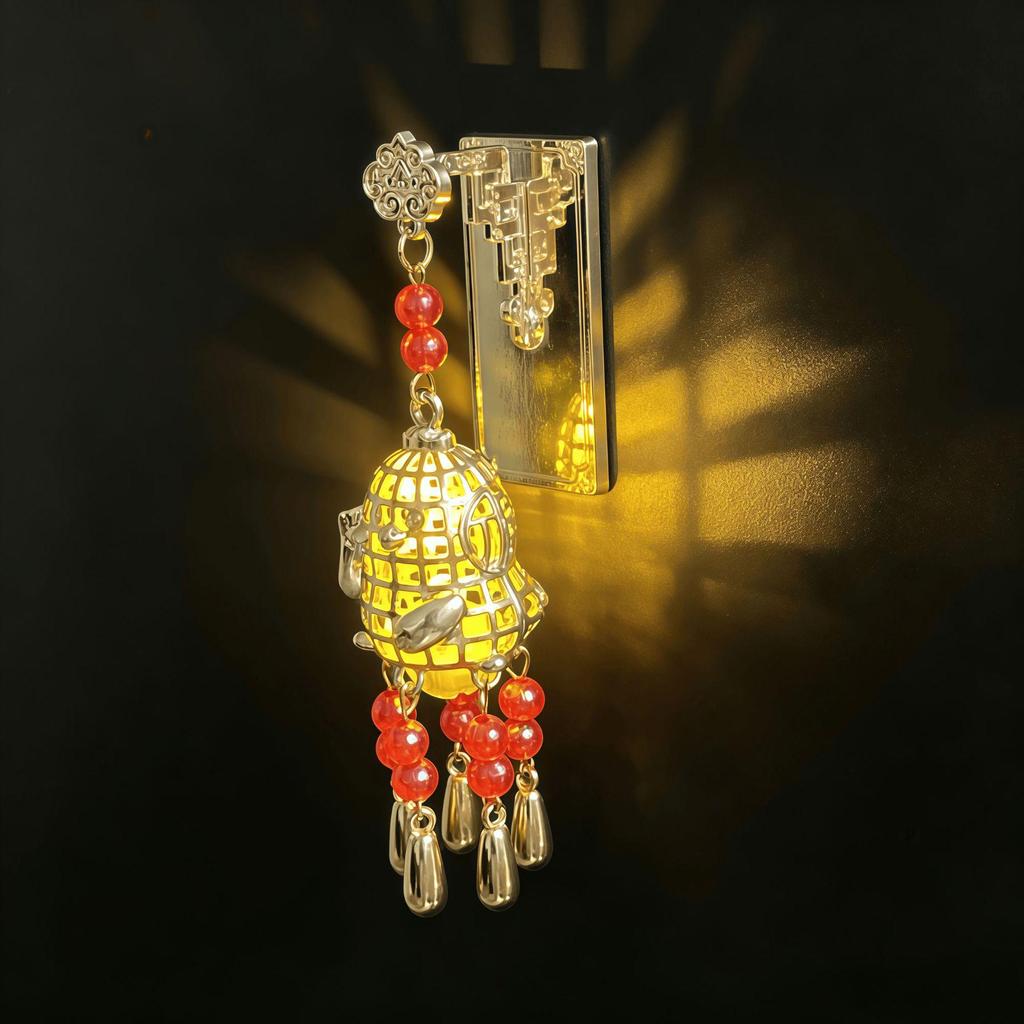 Ancient Style Luminous Lantern Refrigerator Magnet with Pavilion Tassel and Pearl Ornament