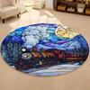 Round Stained Glass Style Moonlight Train Rug Dreamy Fairy Tale Non-slip Absorbent Carpet Winter Home Decor Mat for Living Room