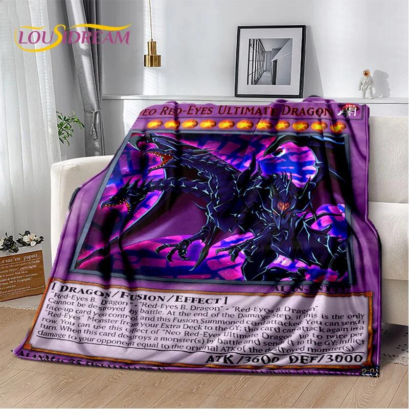 Monster Gold Card Cartoon Yu-Gi-Oh Anime Blue Eyes Dragon Game Soft Flannel Blanket for Bed Bedroom Sofa Picnic,Outdoors Leisure