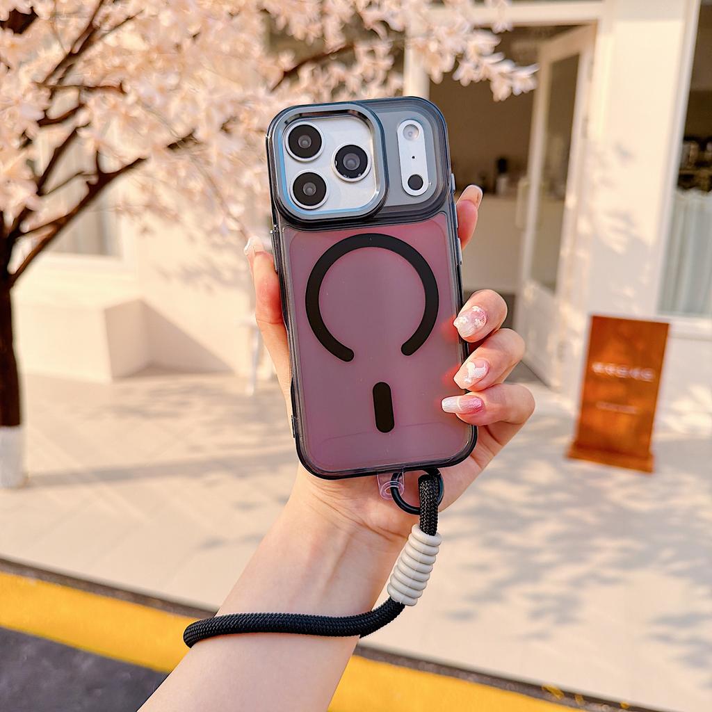High-Quality Gradient Color Translucent Case with Wireless Charging and Magnetic Phone Strap for iPhone 14, 15, 16, 17 Pro Max E