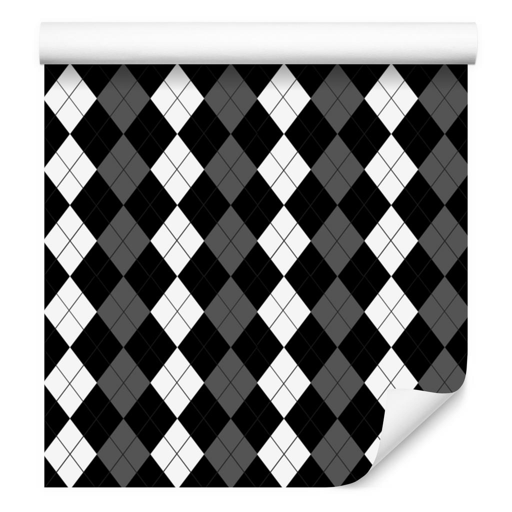 Black and white checkered wallpaper, graphite and black, for living room and bedroom, 50x1000