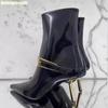 Fashion 2025 Spring New Style Metal Stiletto Pointed Ankle Boots Women Fashion High Heeled Patent Leather Side Zipper Black Fashion Boot