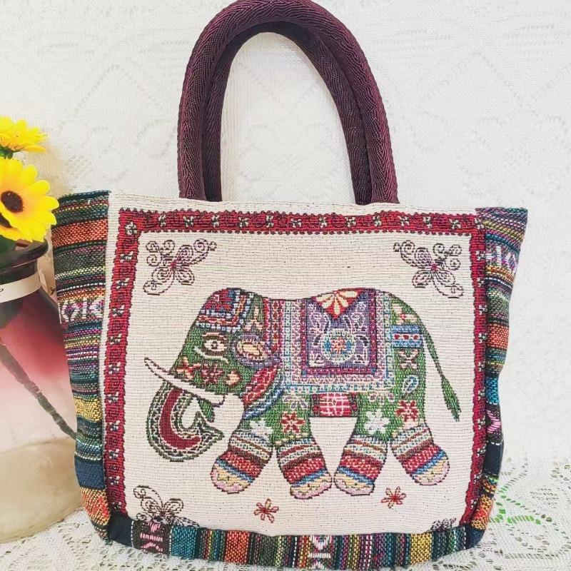 Canvas bag, women's large-capacity double-sided embroidered animal handbag, mommy bag, go shopping, handbag