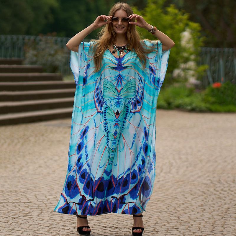 2022 European & American Rayon Beach Cover-up: New Style Vacation Bikini Robe with Placement Print