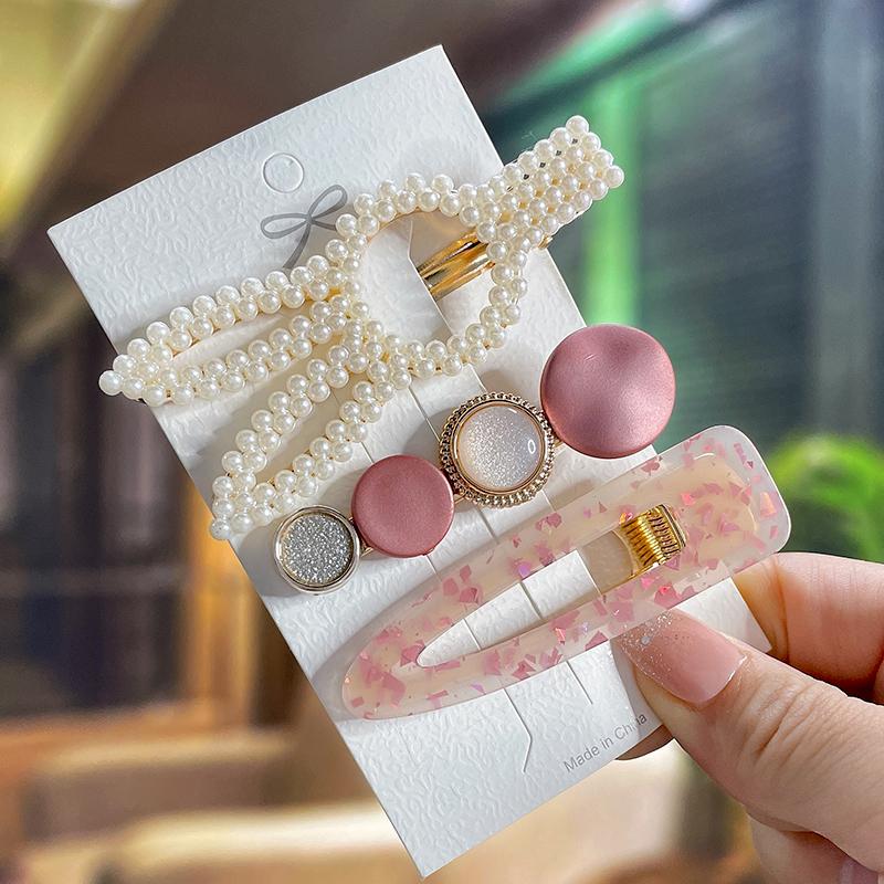 Fashion Acrylic Pearl Hair Clips Set Sweet Flower Hair Barrettes For Women Girls Korean Geometric Hair Accessories Jewelry