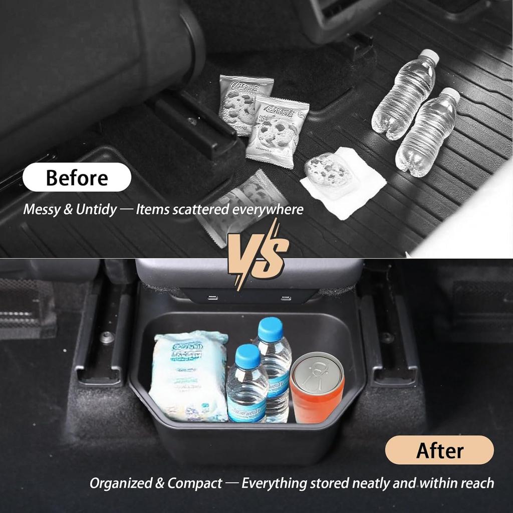 Rear Center Console Trash Can Garbage Bin For Tesla Model Y Juniper 2025 2026, Anti-Slip & Durable Under Seat Storage Box Organizer With Lid Cover