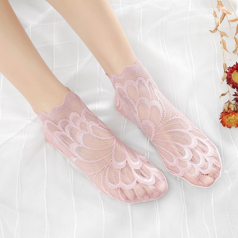 Invisible Boat Socks Women Summer Lace Flower Elastic Socks Thin Hollow Anti-drop Short Tube Socks Lady Breathable Ankle Socks