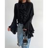 Design Flare Ruffle Long Sleeve Cardigan Shirt Women Elegant High-End European Style Blouse with Unique Design Perfect for Chic Outfits