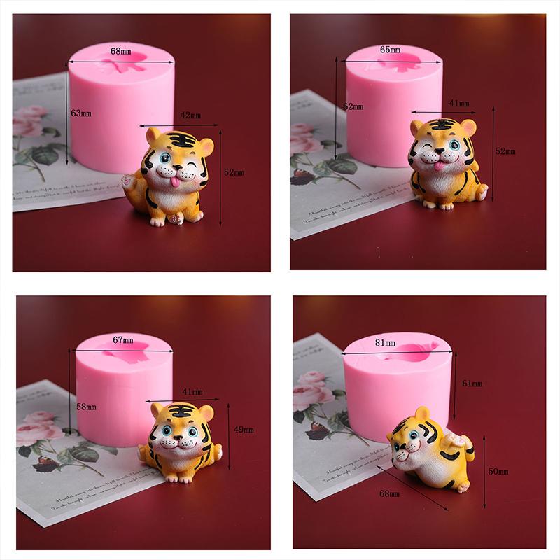 Cute Tiger Mold Plaster Mousse Cake Fondant Baking Utensils Aroma Candle Silicone Mold Animal Resin Molds Candle Making Kit