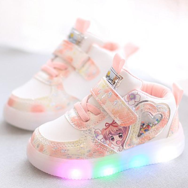 Lights Shoes Kid Sneakers Luminous Baby Toddler Shoes Cartoon Girls Sports Board Shoes Walking Trainers for Age 1-6 Children