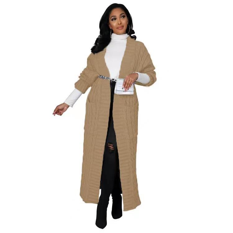 

Женский модный кардиган, повседневный, с длинным рукавом, однотонный, куртка, осень/зима L