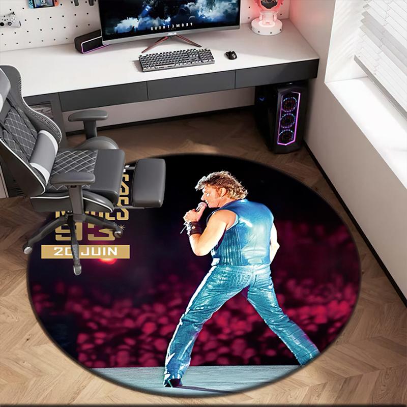 1pc Famous rock singer Johnny Hallyday Round carpet Painted Printed circular carpet, home door mat, outdoor travel protection carpet