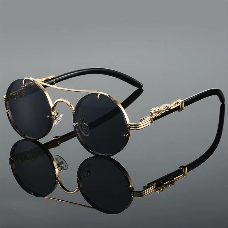 Vintage Round Sunglasses Men Women Retro Double Bridge Multicolor Shades Fashion Trendy Luxury Sun Glasses
