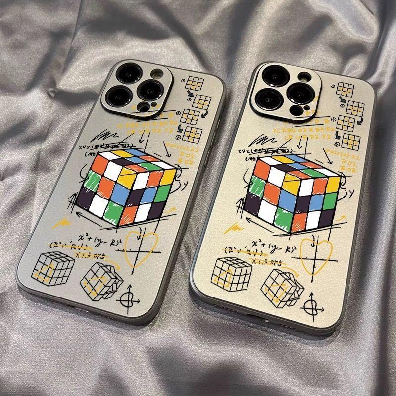 Rubik's Cube Map Is Suitable for Apple 15/14 Mobile Phone Case 16promax Anti-drop 13mini/12/7plus Electroplating Silver 11.