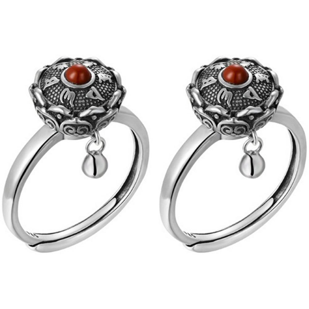2 Pcs Tibetan Buddhist Rotating Rings with OM Prayer Wheel Brass Lotus Mantra Ring Lucky Finger Rings