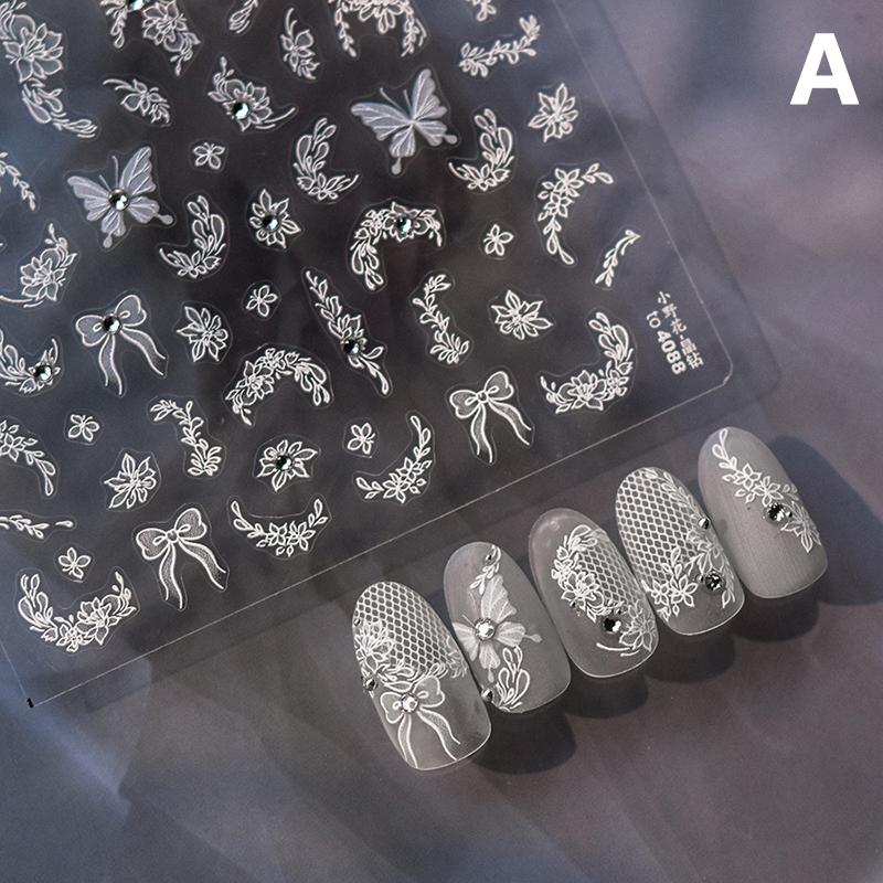 Naklejka 3D na paznokcie z białym kokardką i kwiatem, ultracienka, samoprzylepna, suwak, letnia naklejka do zdobienia paznokci, dekoracja, akcesorium do DIY manicure