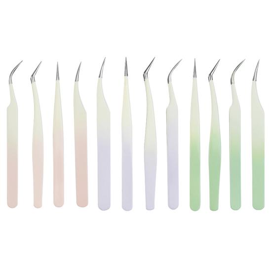 False Eyelash Tweezers for Eyelash Extension Stainless Steel Tweezers with Curved And Elastic Handle Makeup Eyelash Tool for Professional Makeup