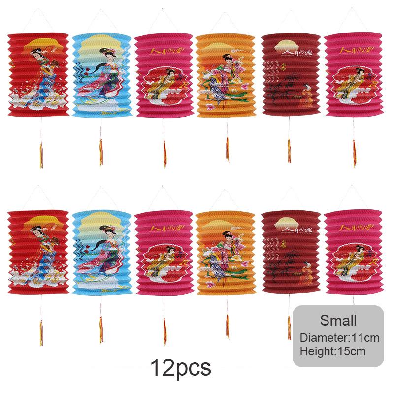 12pcs Oriental Traditional Mid-autumn Festival Hanging Paper Lantern Folding Organ Design Chinese Style Festival Decor Lantern