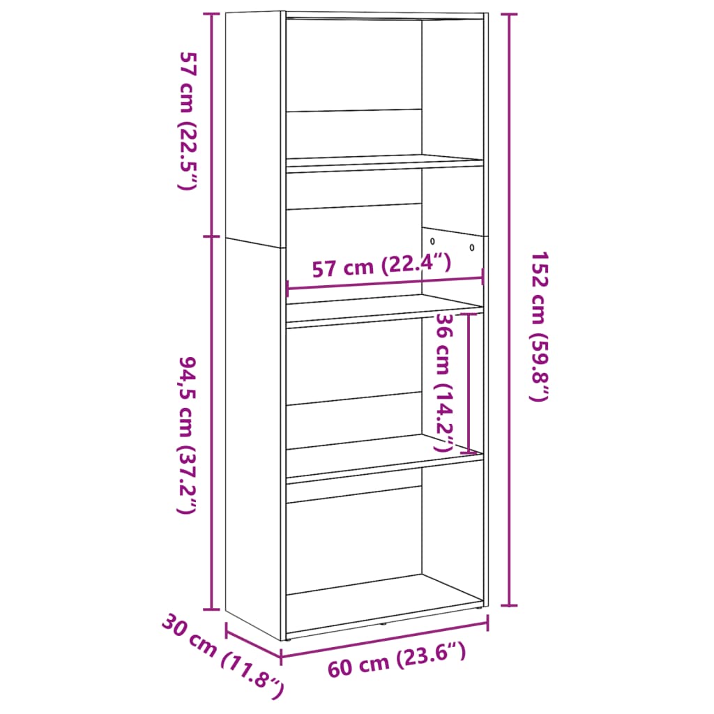 Bookshelf Grey Sonoma 60 x 30 x 152 cm Particleboard