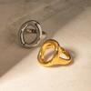 Stainless Steel Oval Hollowed-out Ring - Fashionable, Unique, Simple Geometric Finger Ring for Women