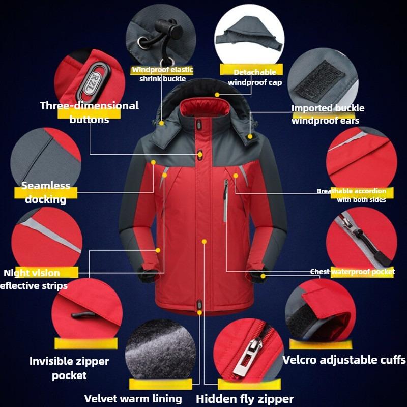 Winter Outdoor Couple Cotton -Padded Jacket Plus Velvet Warm Jacket Large Size Simple Tooling Jacket