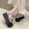 Fashion Size 34-39 Summer Basic Women Sandals Fashion Rome Style 7cm Platform Ladies High Heels Woman Soft Leather Leisure Shoes 2024