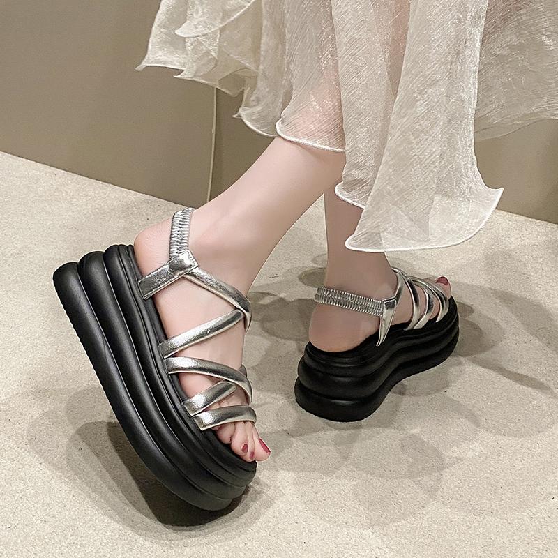 Mărime la modă 34-39 Sandale de vară de bază pentru femei Stil la modă Roma Platformă 7cm Doamnelor Tocuri înalte Femeie Piele moale Pantofi de agrement 2024