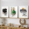 Set da 3 pezzi Stile Religione Islamica Arte Vintage Pittura ad Olio su Tela con Cornice in Legno Disegna Decorazione Murale Decorazioni per la Casa e la Stanza