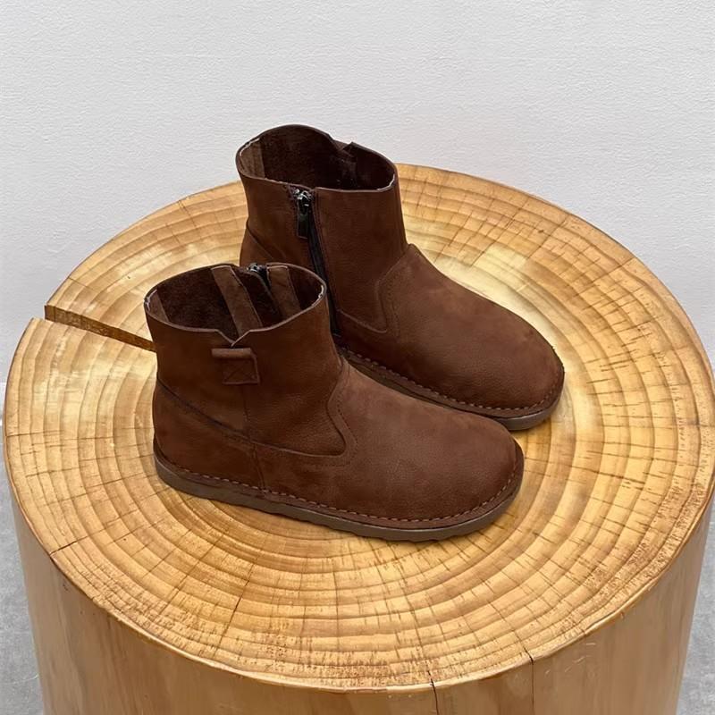 

Fashion GKTINOO Handmade Genuine Leather Short Boots Casual Flat Sole 2025 Autumn Retro Chelsea Boots Side Zipper Women s Shoes 35