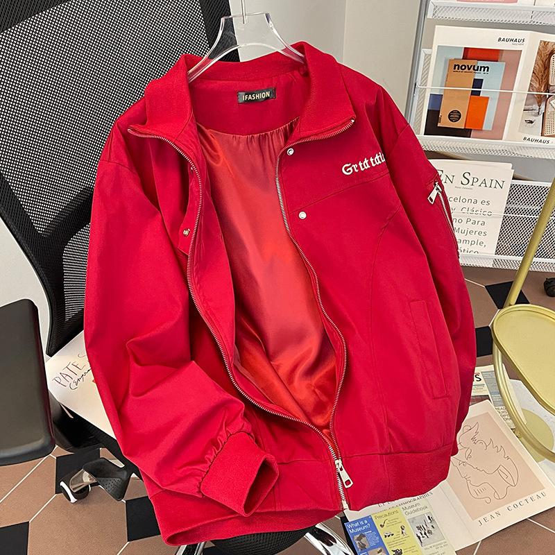 

Весенне-осенняя куртка в американском стиле, повседневная свободная куртка в стиле ретро S красный