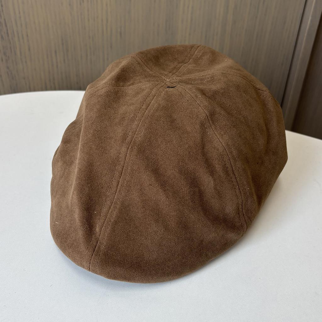 Suede Reverse Forward Cap Season Suede Warm Beret Ladies Vintage Big Head Cap