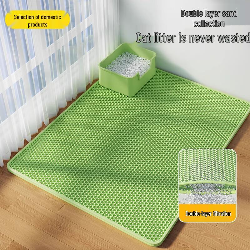 Extra-Large Double-Layer Anti-Splash Cat Litter Mat with Velcro